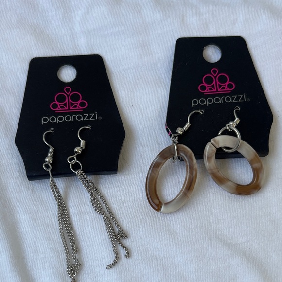 paparazzi Jewelry - Paparazzi Silver Chains and Tan Hoops Earrings